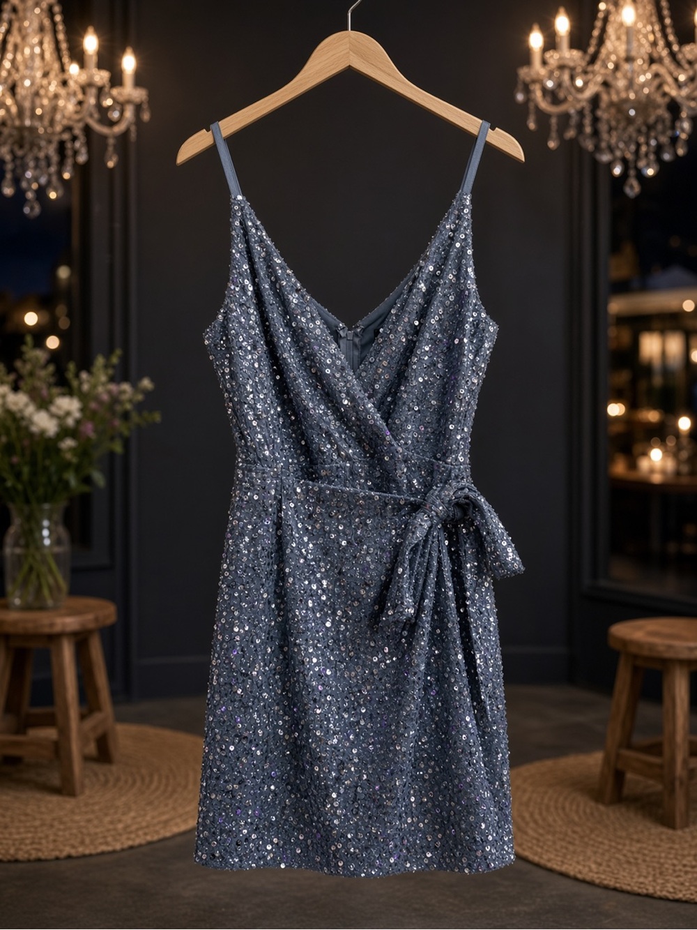 SLEEVELESS SEQUINS WRAP ROMPER Medium
